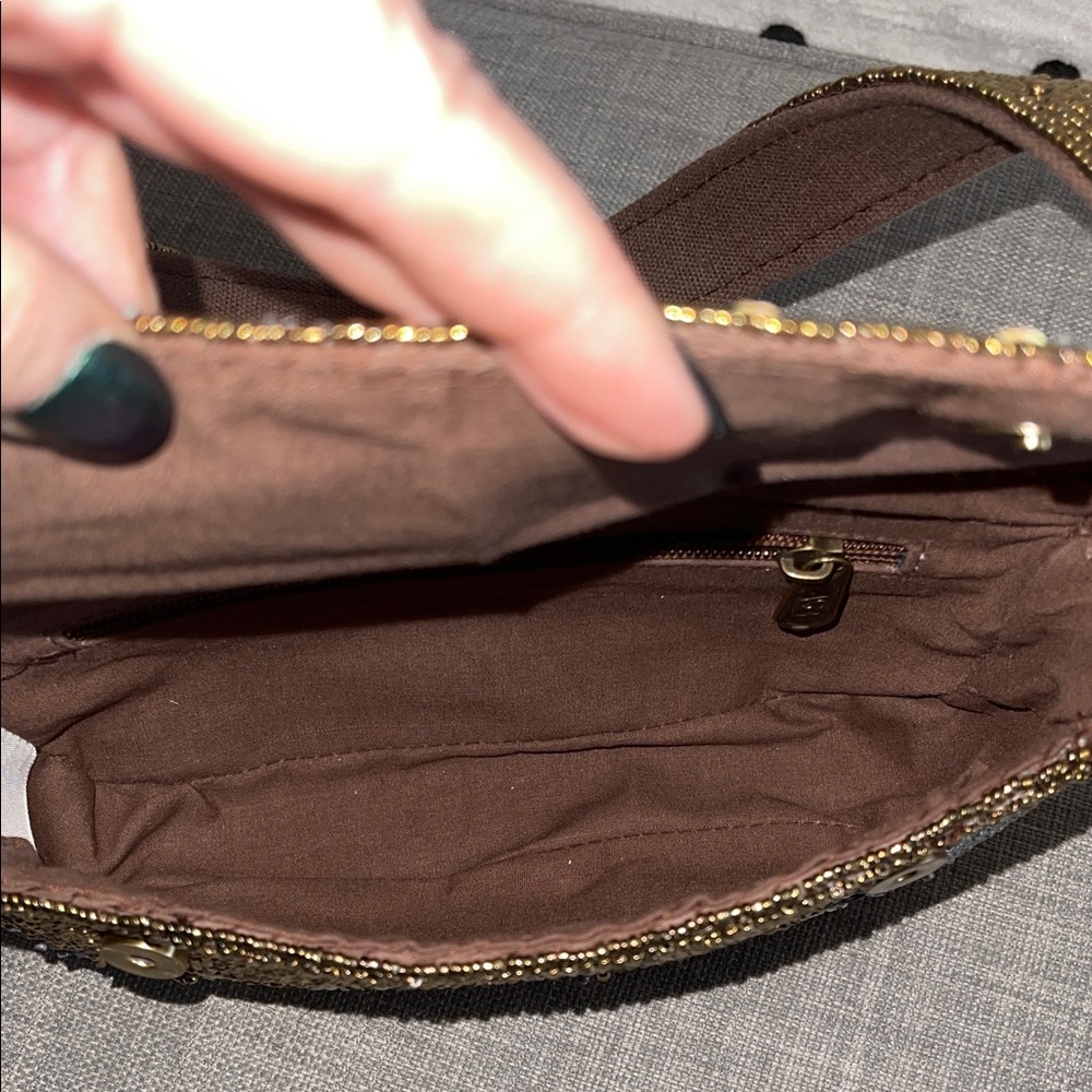 Beaded Sequin Patchwork Shoulder Bag - Brown Multi - image 4